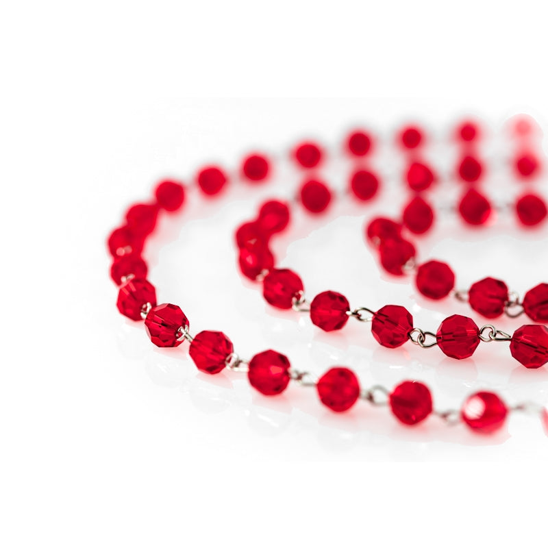 red chains of chandelier garland beads